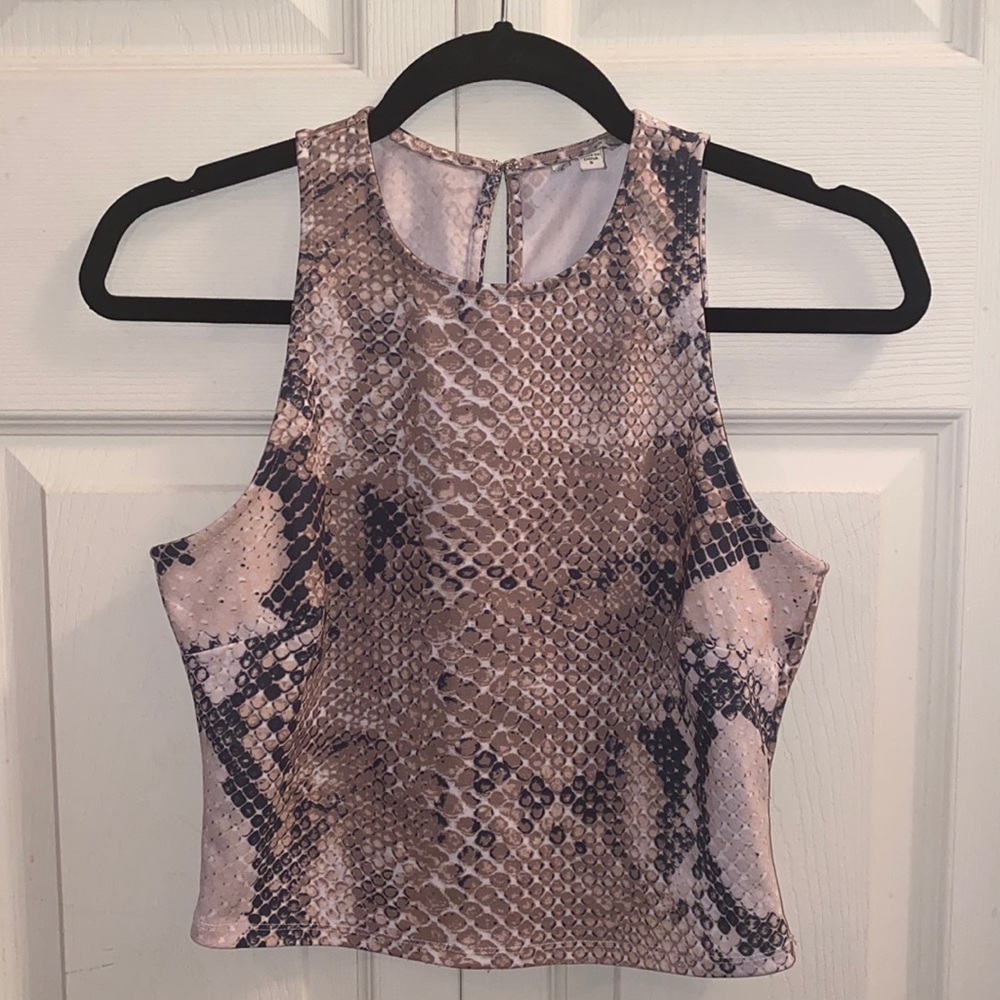 GUESS Sleeveless Snake Skin Printed Crop Top